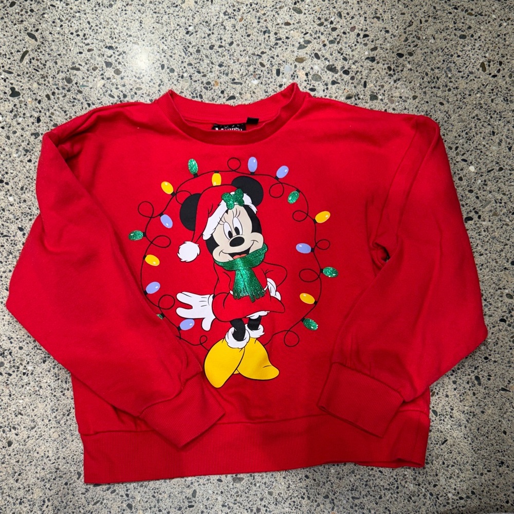 Disney Red Minnie Mouse Holiday Sweatshirt with Green Scarf